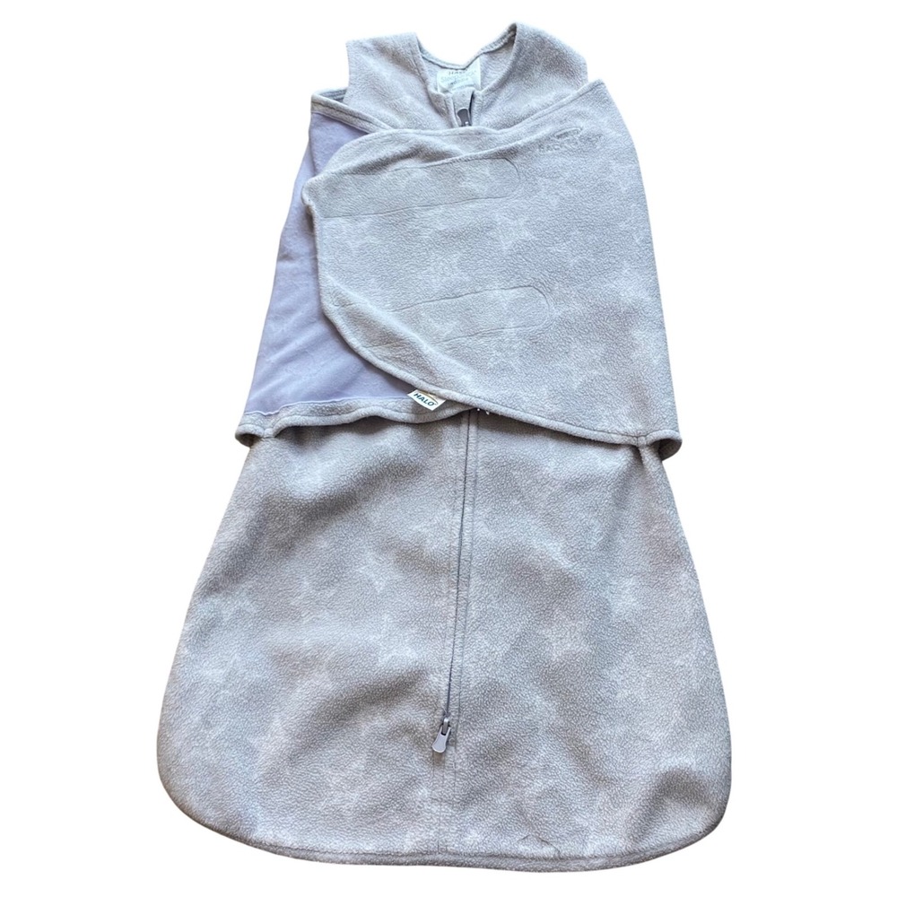 Halo SleepSack Swaddle Small 3-6M Grey Fleece Star Pattern Wearable Blanket